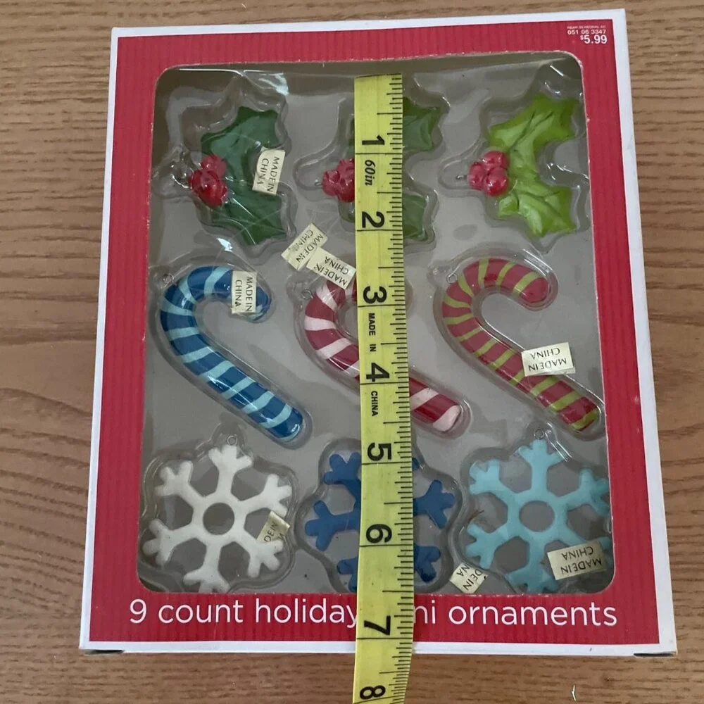 Target 9 Count Holiday Mini Ornaments Candy Canes Holly Snowflake Christmas 2008